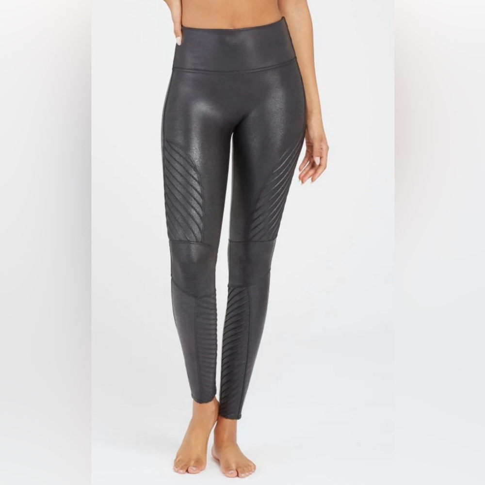 SPANX‎ Faux Leather Metallic Stretch Moto Leggings Activewear Size Small